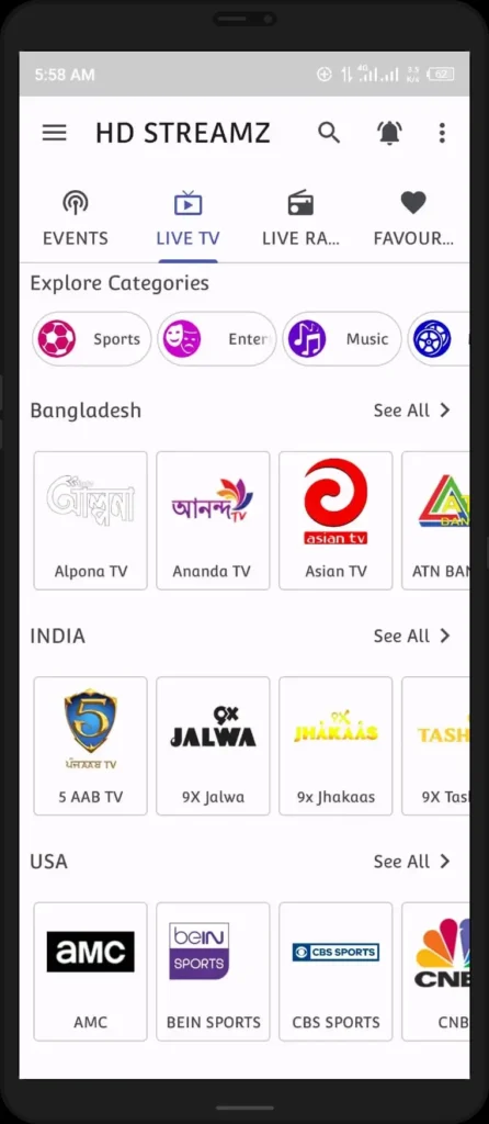 live channel list